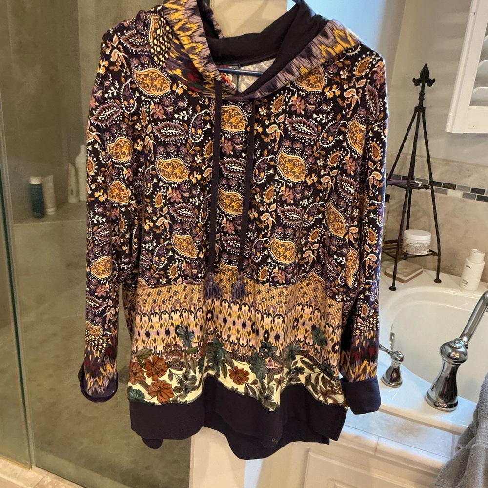 Johnny Was Floral Paisley Hoodie in Purple and Gold